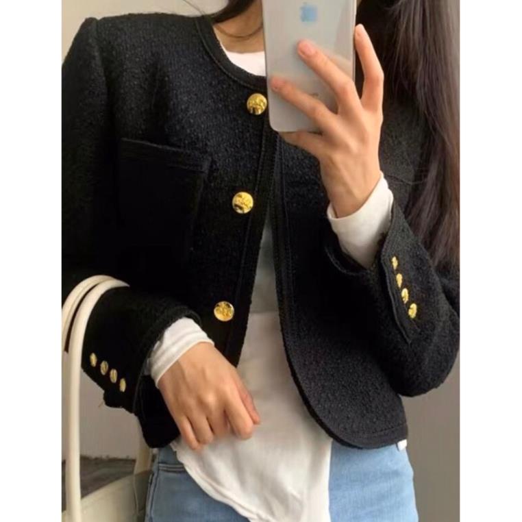 Áo khoác dạ tweet màu đen cho nữ