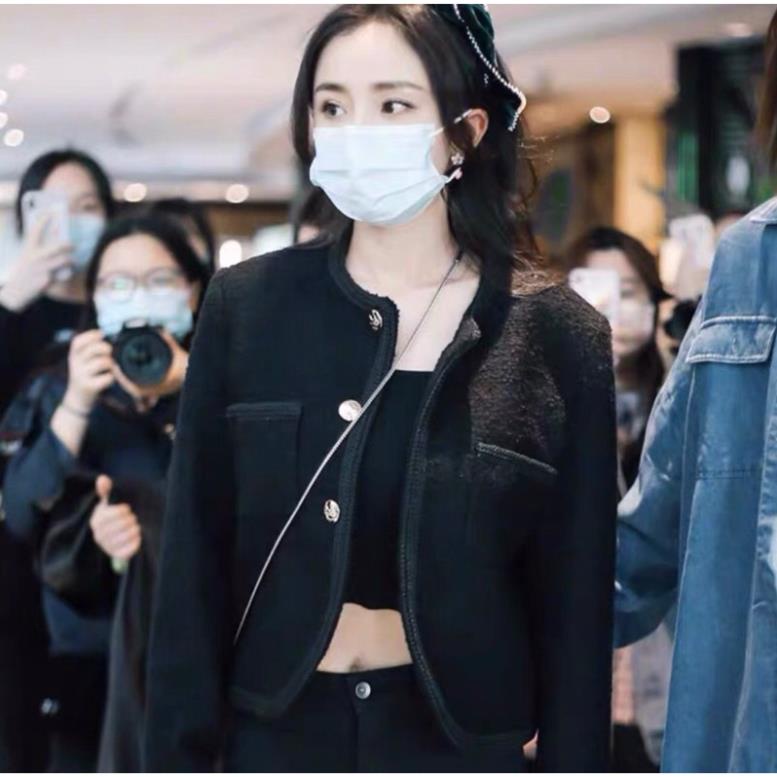 Áo khoác dạ tweet màu đen cho nữ