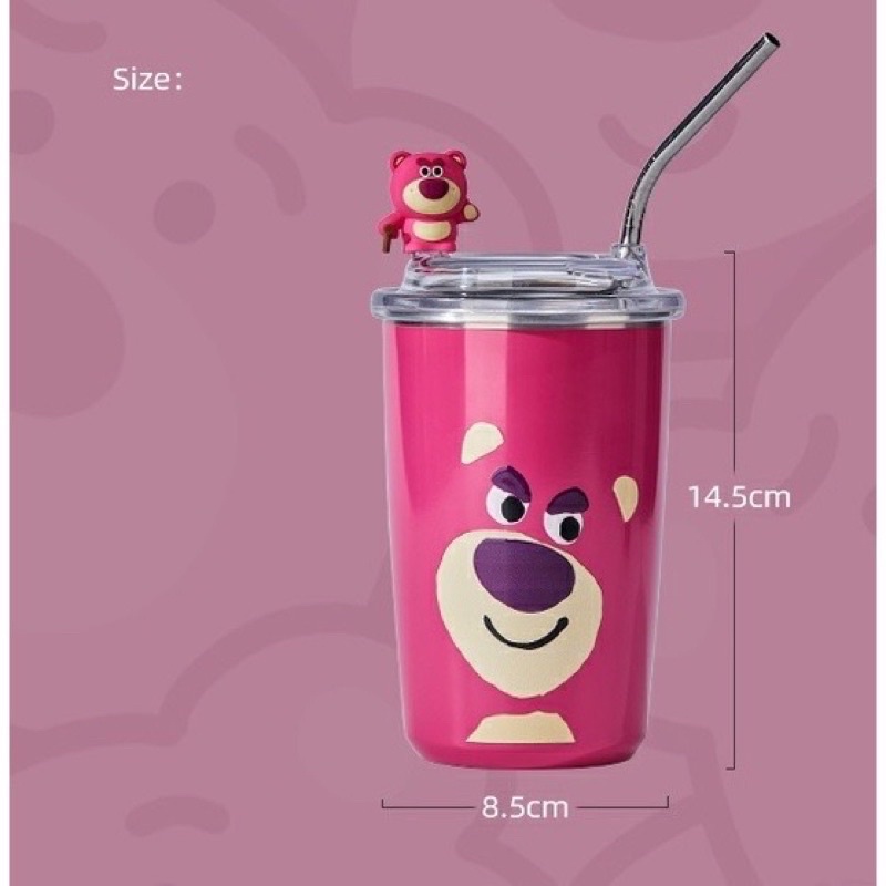 Ly Giữ Nhiệt Gấu Dâu Lotso Siêu Cứng 450ml Bình Nước Giữ Nhiệt Hình Gấu Và Dâu Tây Hoạt Hình Dễ Thương