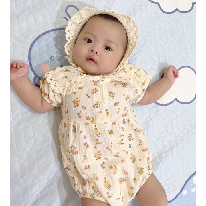 Body xô muslin kèm mũ cực xinh cho bé