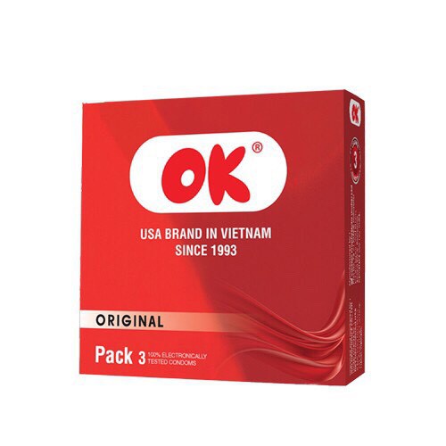 Bao cao su Ok, bao cao su siêu mỏng mùi hương dâu tây, bạc hà, socola, không mùi, hộp 3 bcs