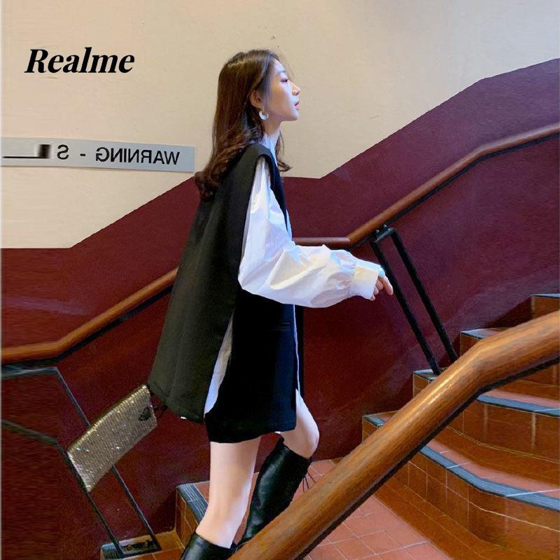 Set Áo Sơ Mi Tay Dài + Áo Khoác Vest Không Tay Phong Cách Pháp Thời Trang Cho Nữ