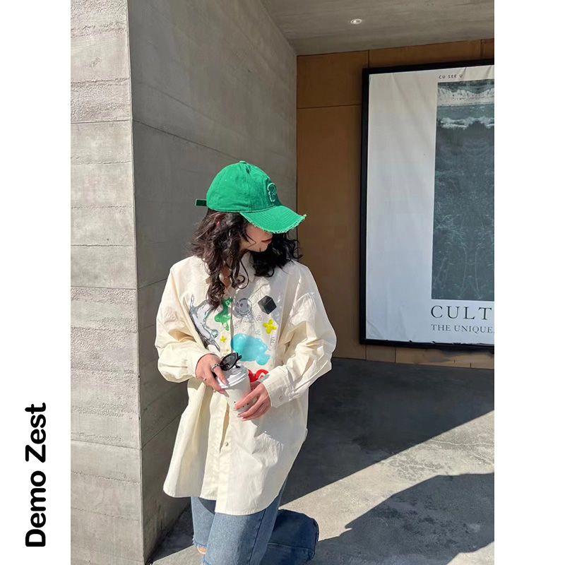 Áo Sơ Mi Dáng Rộng In Họa Tiết Độc Đáo Thời Trang Xuân Hè Cho Nữ