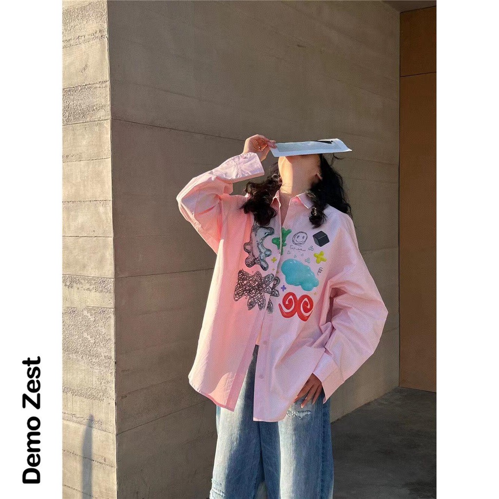Áo Sơ Mi Dáng Rộng In Họa Tiết Độc Đáo Thời Trang Xuân Hè Cho Nữ