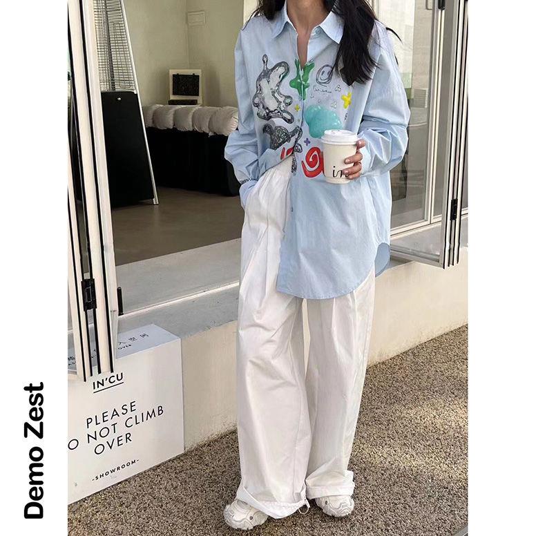 Áo Sơ Mi Dáng Rộng In Họa Tiết Độc Đáo Thời Trang Xuân Hè Cho Nữ