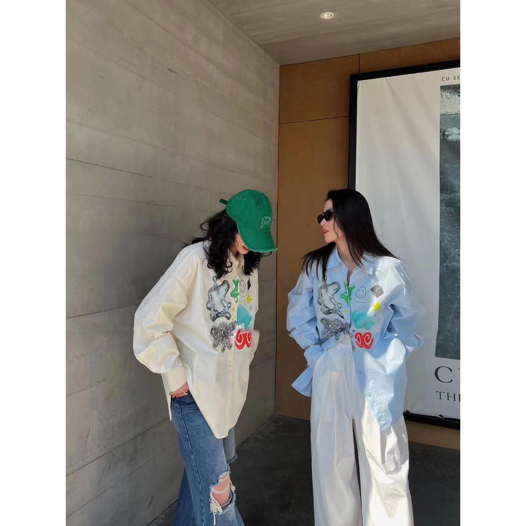 Áo Sơ Mi Dáng Rộng In Họa Tiết Độc Đáo Thời Trang Xuân Hè Cho Nữ