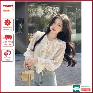  Áo Sơ Mi Tay Bèo Yummy Cổ Bẻ Áo Dài Tay Vải Voan Phong Cách Điệu Đà 
