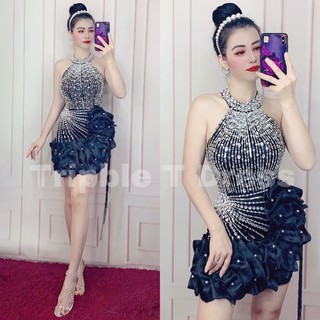 Đầm dự tiệc TRIPBLE T DRESS cổ yếm phồng voan kính kết cườm - size S/M/L
