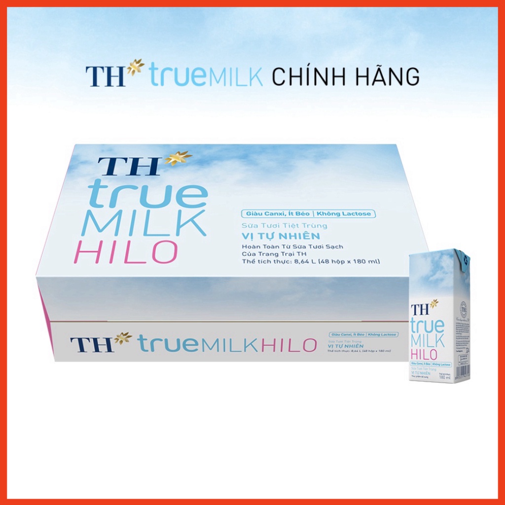 Thùng 48 hộp sữa tươi tiệt trùng TH True Milk HILO 180ml