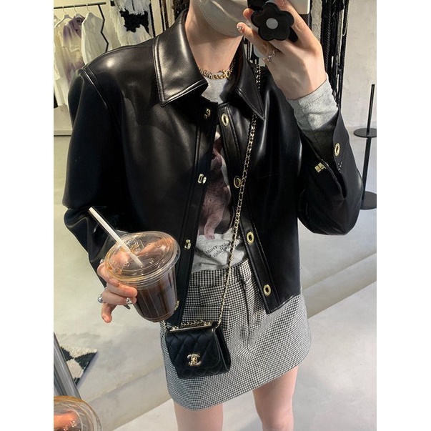 Áo Khoác Da Dáng Ngắn Thời Trang Xuân Thu Cho Nữ