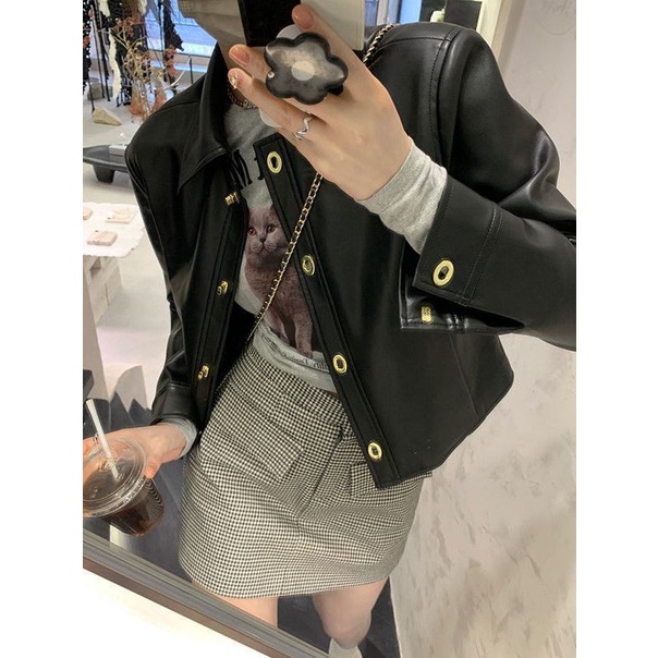 Áo Khoác Da Dáng Ngắn Thời Trang Xuân Thu Cho Nữ