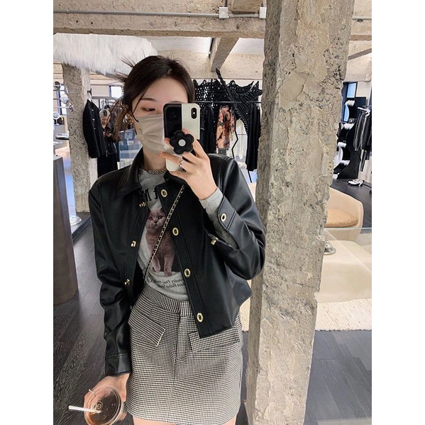 Áo Khoác Da Dáng Ngắn Thời Trang Xuân Thu Cho Nữ