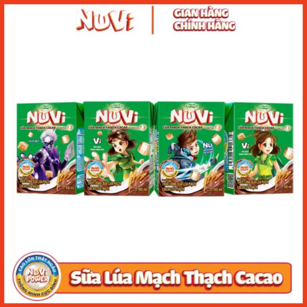 Sữa Nutifood NuVi Thức uống Sữa Lúa mạch Cacao Có Thạch Thùng 48 Hộp 100ml (Chính hãng)