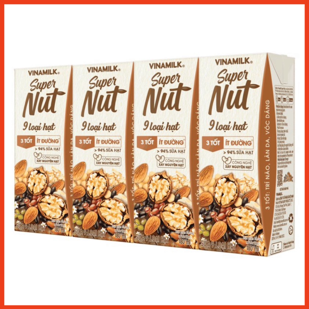 1 Lốc Sữa 9 loại hạt Vinamilk Super Nut - Lốc 4 hộp 180ml (TN) (Chính hãng)