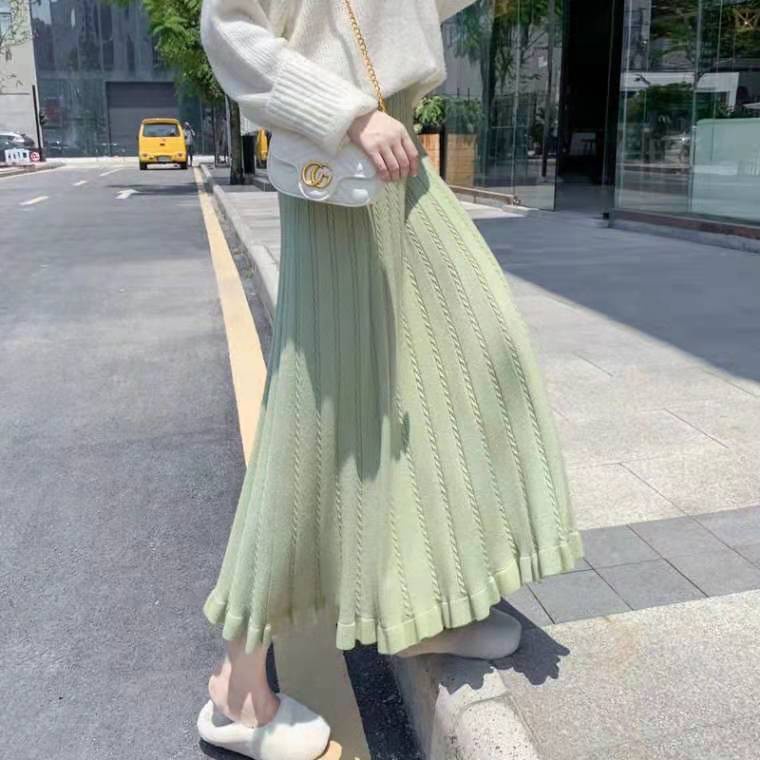 Jiashucheng Chân Váy Dệt Kim Dài Ngang Gối Phong Cách Hàn Quốc Thời Trang Thu Đông Dễ Phối Đồ