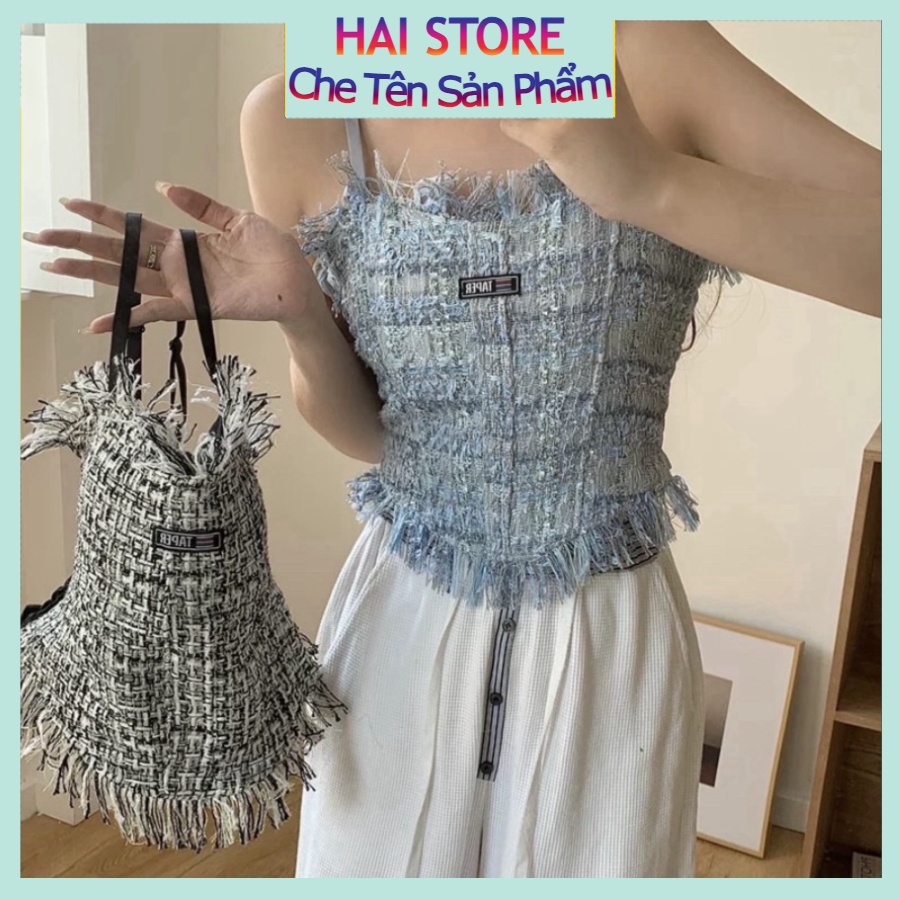 Áo Bra Nữ 2 Dây Dạ Viền Tua Dáng Lửng Có Đệm Ngực Trend Mới 2238