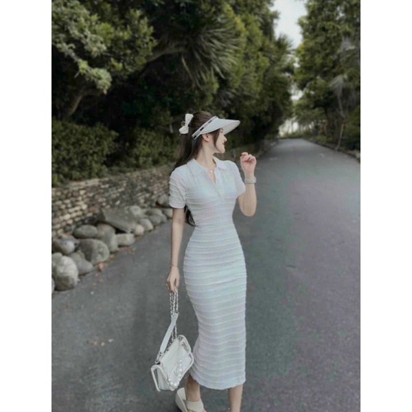 Đầm body nữ thời trang mặc đi chơi tay ngắn cổ  thun cài nút như hình chất liệu len ren cao cấp,