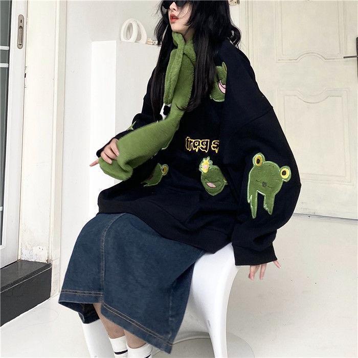 Phiên Bản Hàn Quốc Oversized Fat MM Bằng Lông Cừu Dày Dặn Hình Ếch Có Khăn Choàng Cổ Điển Nhìn 15