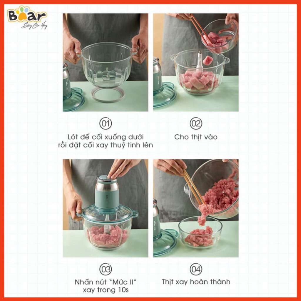 Máy Xay Thịt Đa Năng Bear Dung Tích 2,5l, Cối Thủy Tinh Công Suất 350W -ChangBeauty68