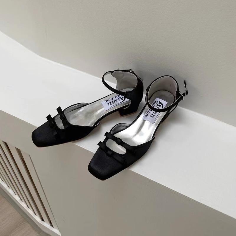 Chic 2023: _ _ Giày Búp Bê Mũi Vuông Nhỏ Thắt Nơ Cá Tính Khí Chất retro