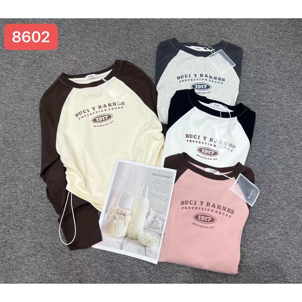 Áo pull cotton dài tay raglan dây rút sườn in chữ BUCIY form vừa (Có sẵn/ảnh thật)