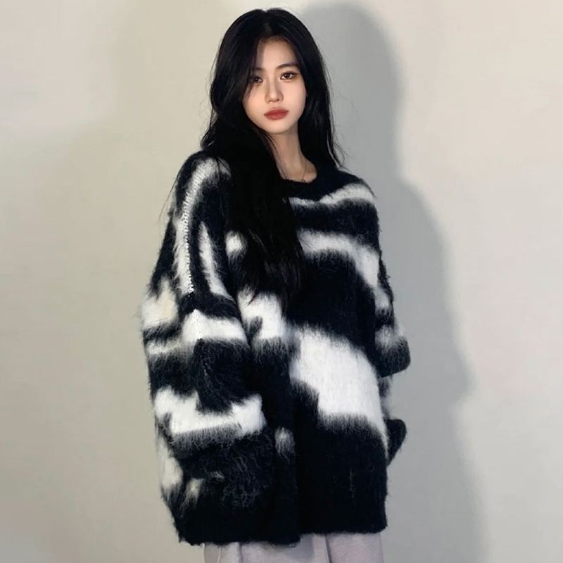 Áo Sweater Kẻ Sọc Thiết Kế Đơn Giản Xinh Xắn Cho Nữ hàng ngày