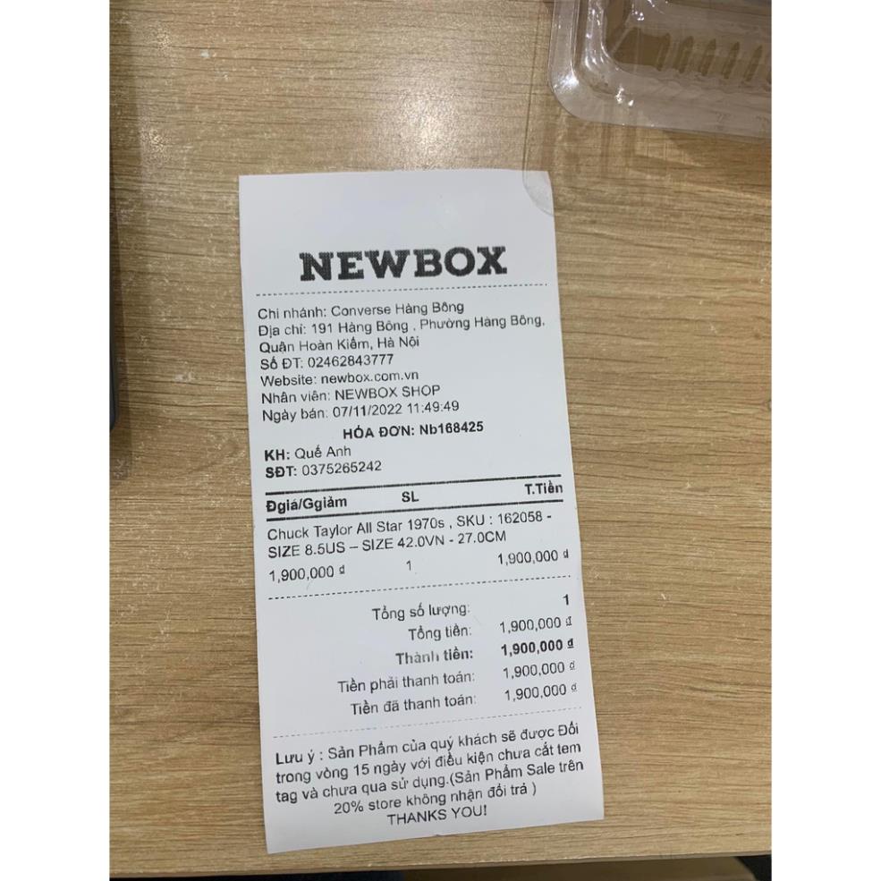 Giày sneaker Converse 1970s Chuck màu kem cổt thấp CHÍNH HÃNG