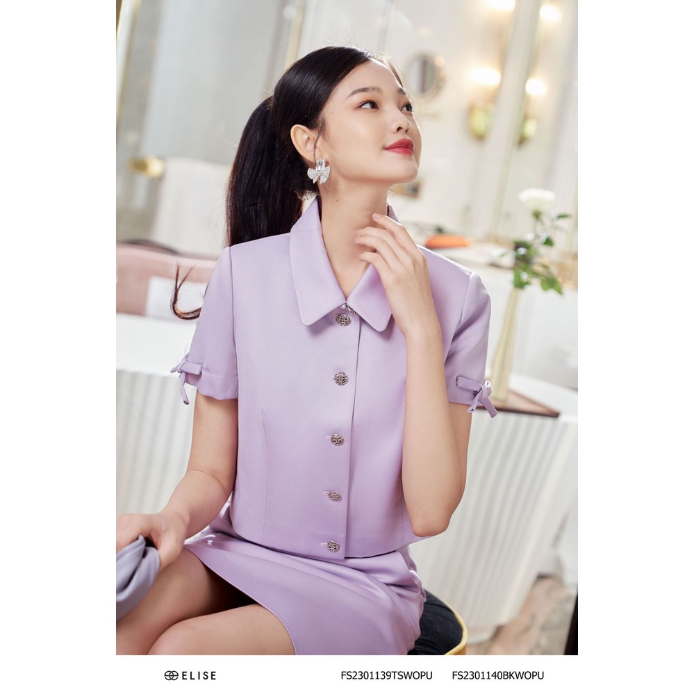 Chân váy tafta tím túi sau thiết kế Elise FS2301140BKWOPU