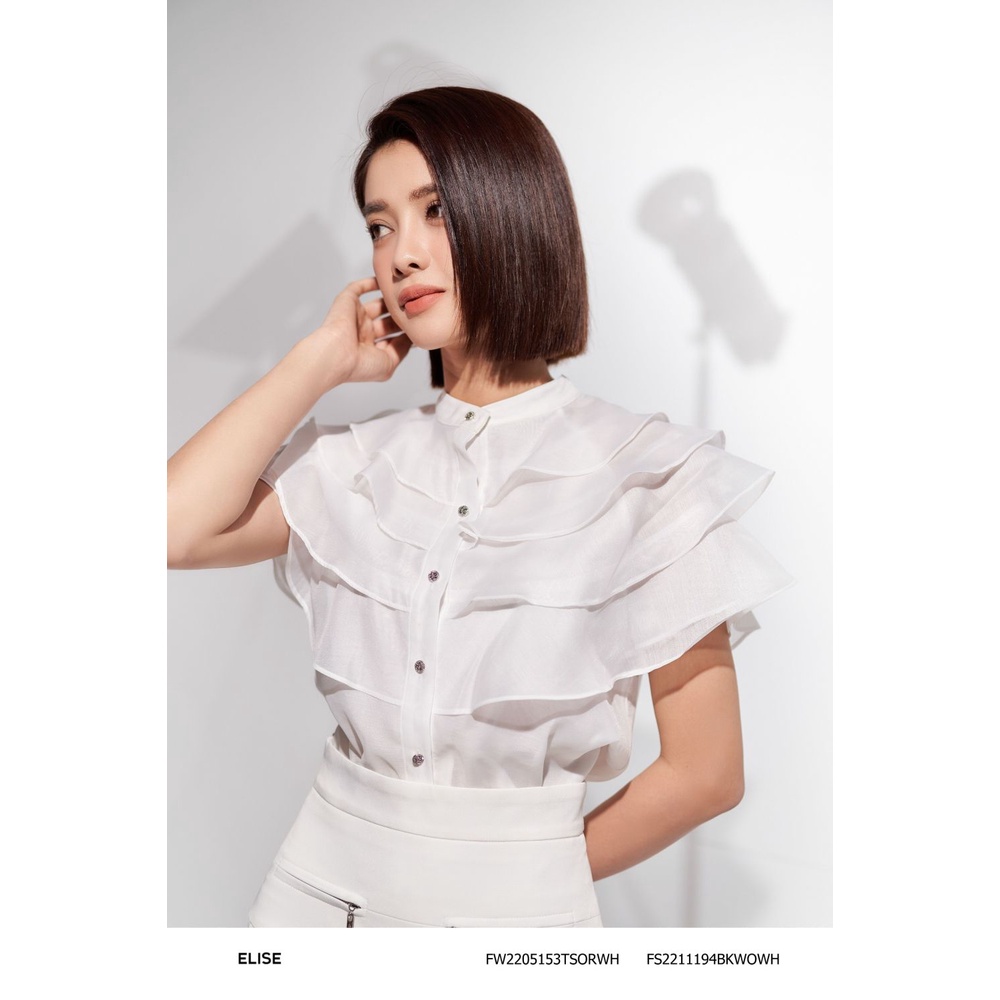 Áo sơ mi tơ trắng bèo tầng thiết kế Elise FW2205153TSORWH