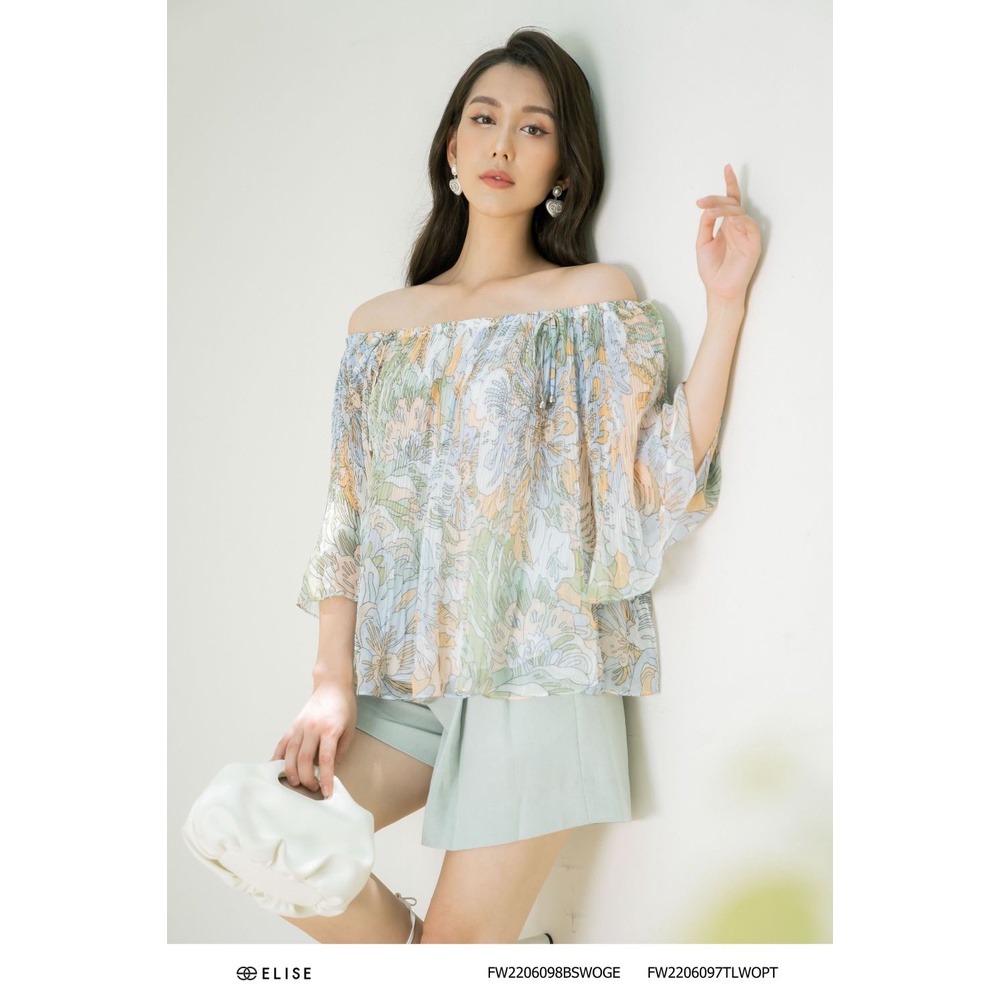 Áo sơ mi voan HT trễ vai dập ly thiết kế Elise FW2206097TLWOPT