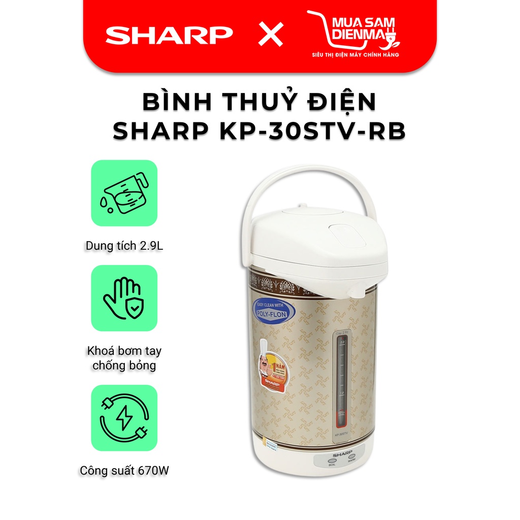 Bình Thủy Điện SHARP KP-B28SV-OC (2.8 Lít) | Thủy điện Sharp KP-30STV(RB) (2.9 Lít) - Bảo hành chính hãng toàn quốc