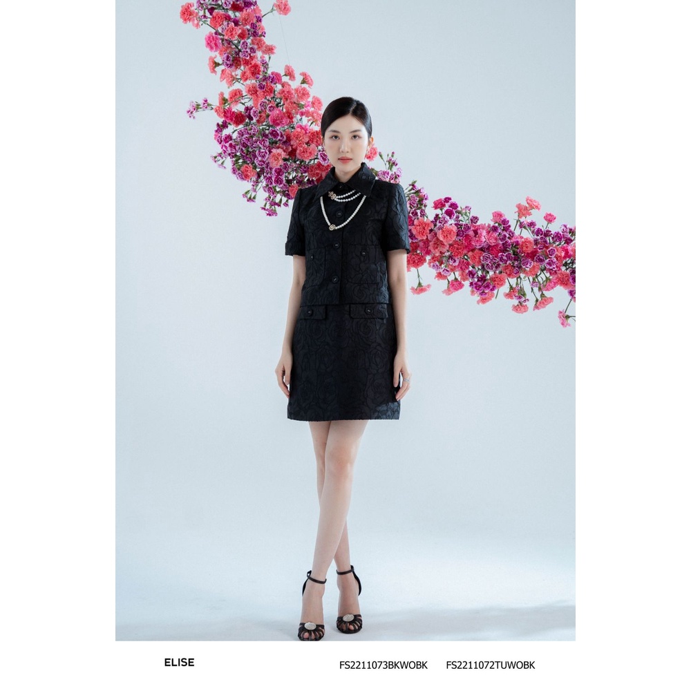 Chân váy gấm hoa đen thiết kế Elise FS2211073BKWOBK