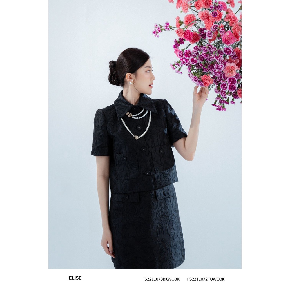 Chân váy gấm hoa đen thiết kế Elise FS2211073BKWOBK