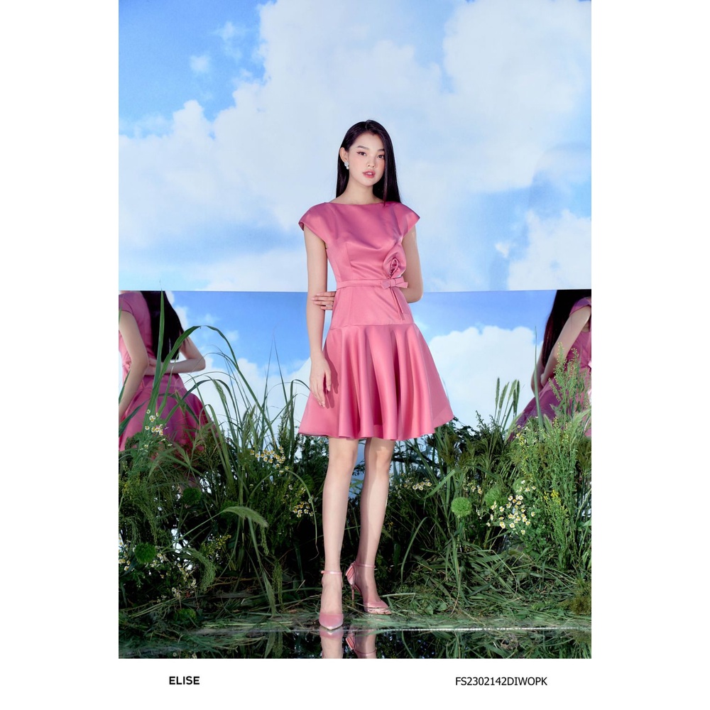 Đầm tafta hồng đính hoa eo thiết kế Elise FS2302142DIWOPK