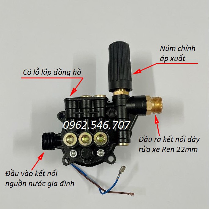 Bộ đầu bơm máy rửa xe mini có chỉnh áp và Kèm Rơ Le Điện, máy xịt rửa xe gia đình