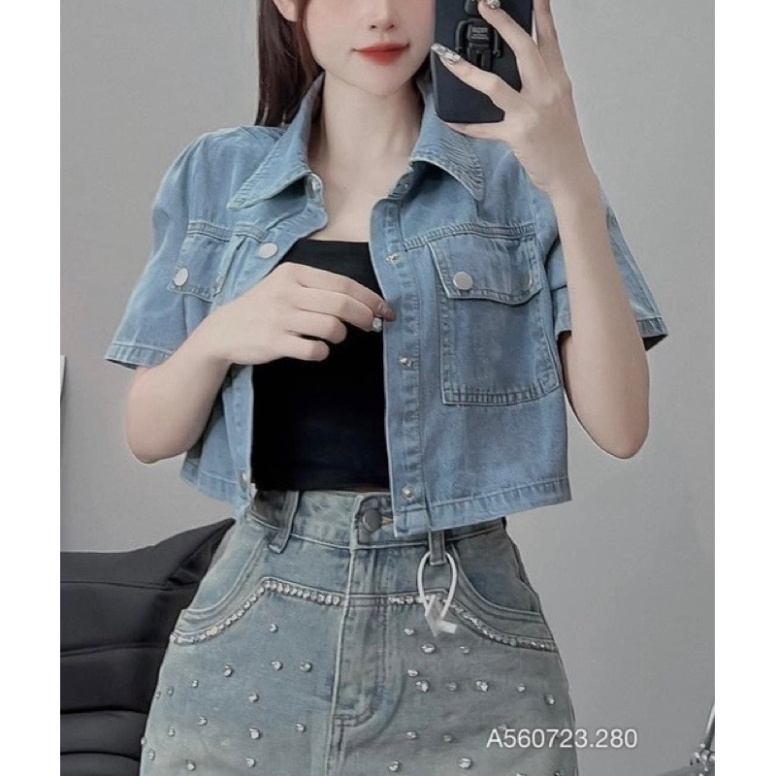 Áo sơ mi bò nữ cao cấp, Áo sơ mi jean nữ 2 túi hàng loại 1