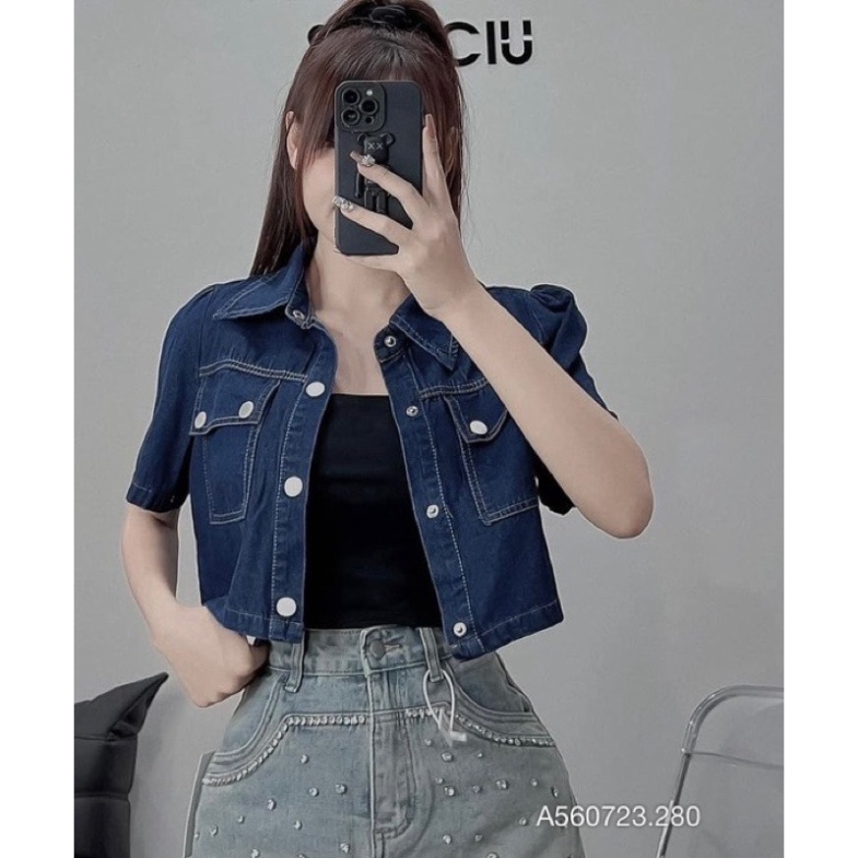 Áo sơ mi bò nữ cao cấp, Áo sơ mi jean nữ 2 túi hàng loại 1