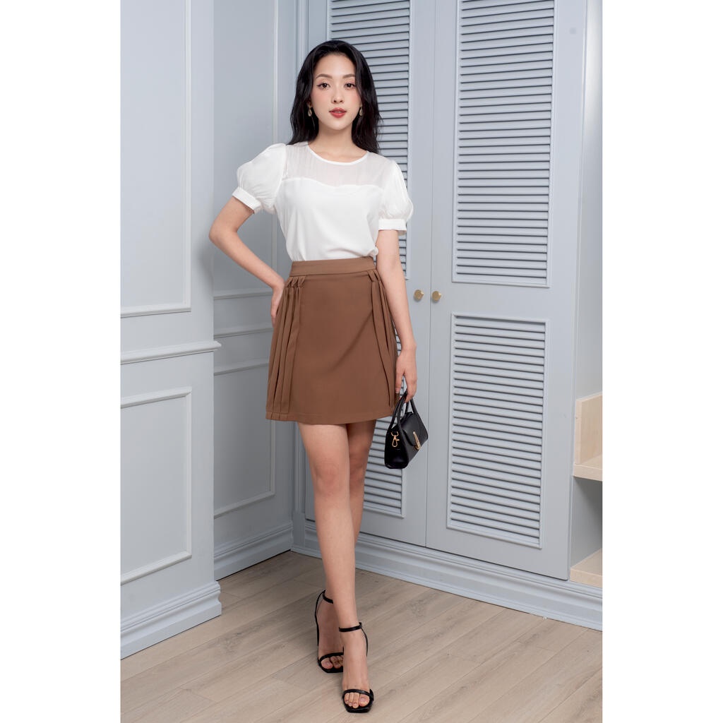 Chân váy dáng A, ly xếp 2 bên MMOutfit JU0223205