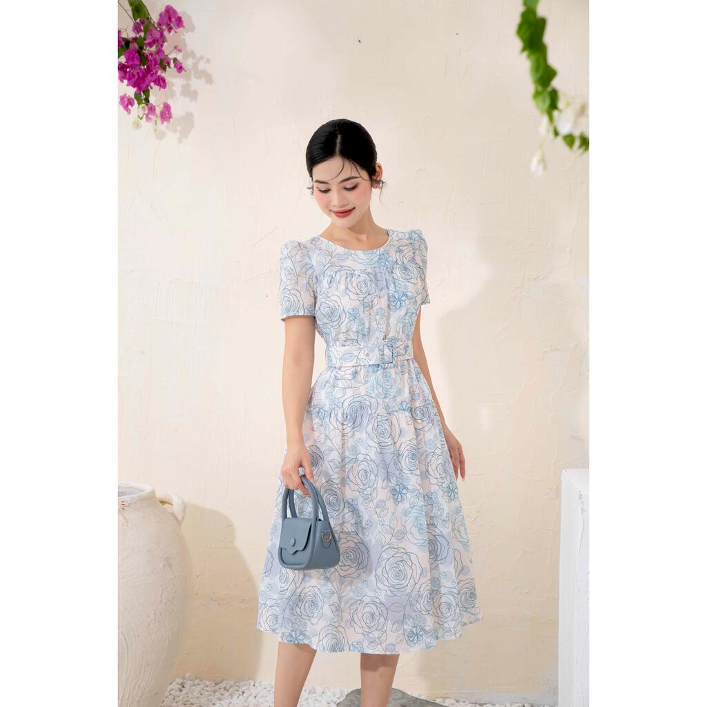 Đầm dáng xòe kèm đai rời MMOutfit DA0323609
