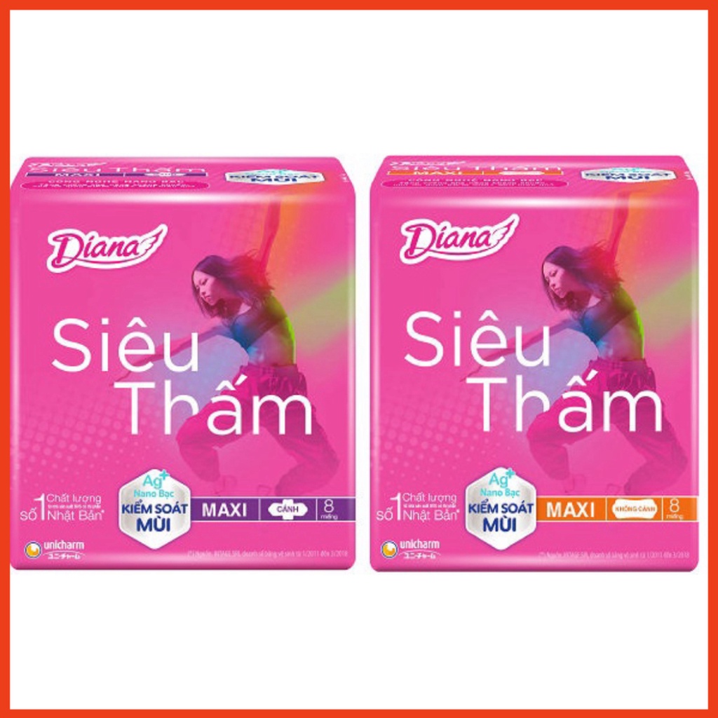 Băng lau chùi Diana Maxi dày siêu thấm không cánh( gói 8 miếng) (Chính hãng)