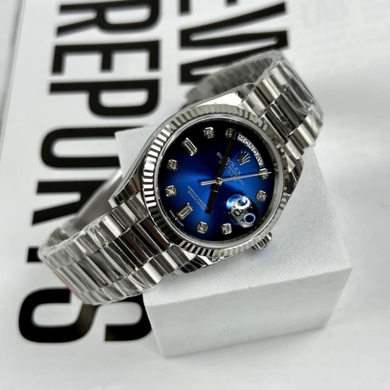 Đồng hồ nam nữ rolex Daydate mặt blackblue size 36mm máy cơ Thuỵ Sỹ