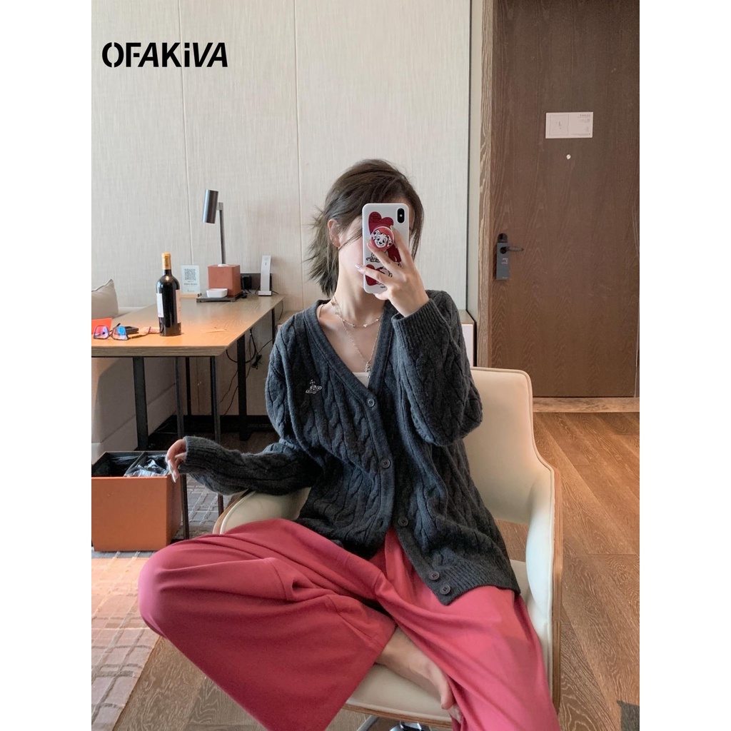 Áo Khoác Cardigan Dáng Rộng Phong Cách Preppy Thời Trang Thu Đông Cho Nữ