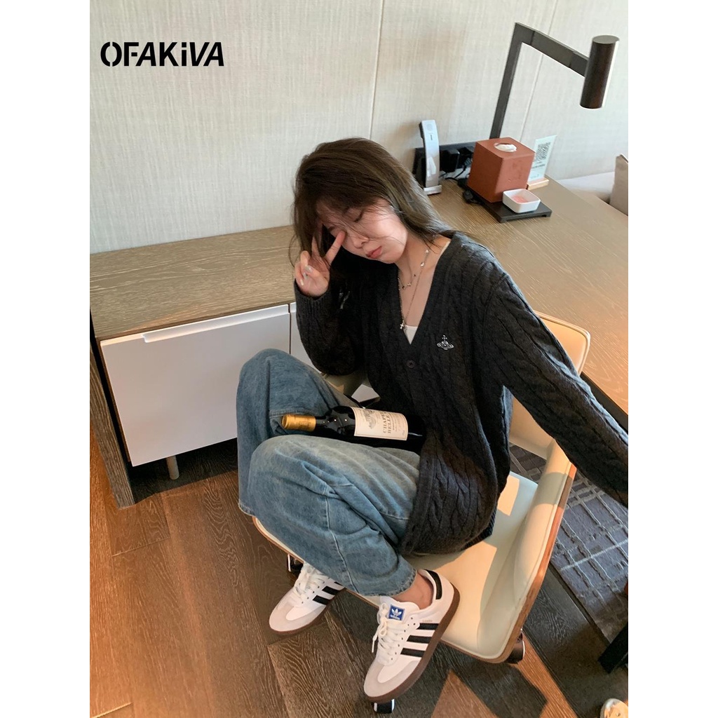 Áo Khoác Cardigan Dáng Rộng Phong Cách Preppy Thời Trang Thu Đông Cho Nữ