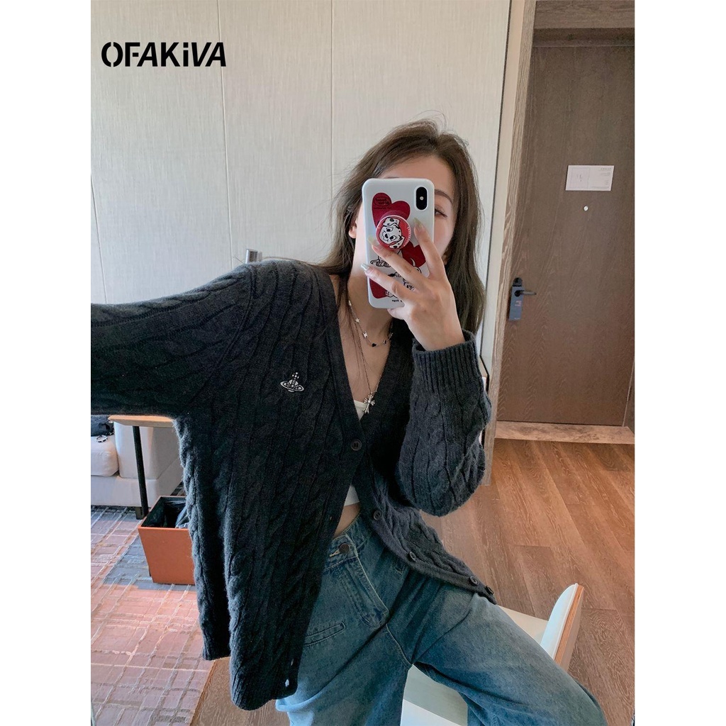 Áo Khoác Cardigan Dáng Rộng Phong Cách Preppy Thời Trang Thu Đông Cho Nữ