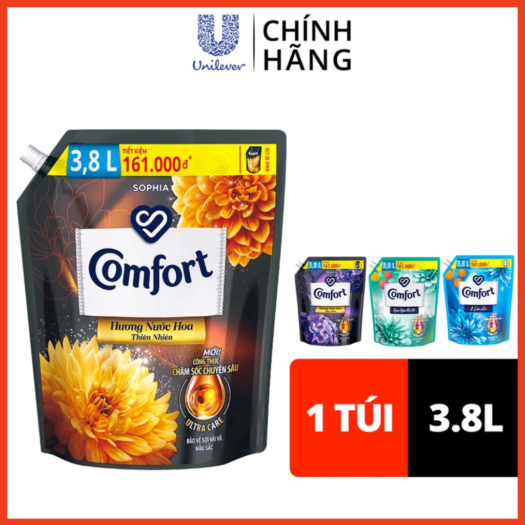 Nước xả làm mềm vải Comfort Chăm sóc Chuyên sâu Sophia túi 3.8L (Chính hãng)