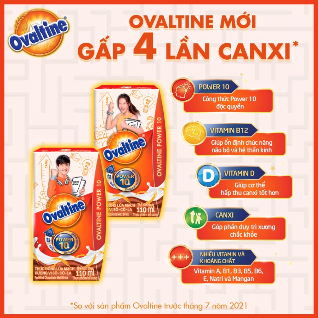 Sữa Thức uống lúa mạch hương vị sô-cô-la Ovaltine Thùng 48 Hộp 110ml (Chính hãng)