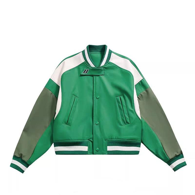 Áo Khoác Bóng Chày Chất Liệu Da Phối Màu Tương Phản Phong Cách Hip Hop Đường Phố Mỹ Cá Tính Cho Nam