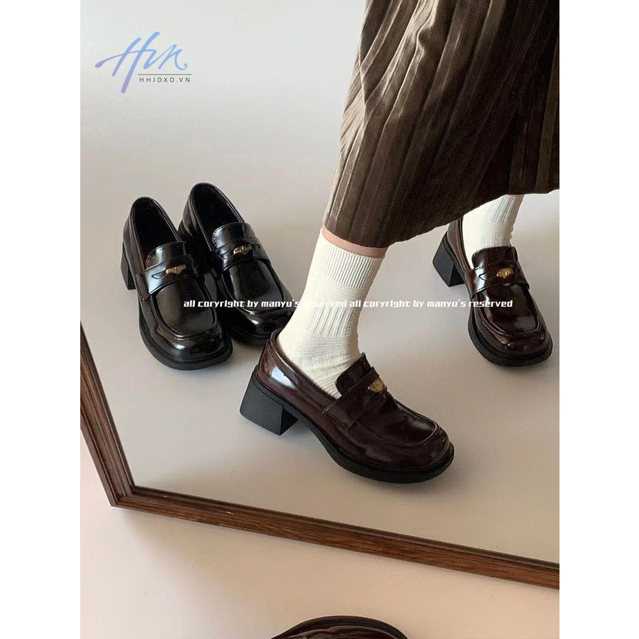 Giày Da Đế Dày Màu Đen Phong Cách Anh Quốc Thời Trang Mùa Hè 2023