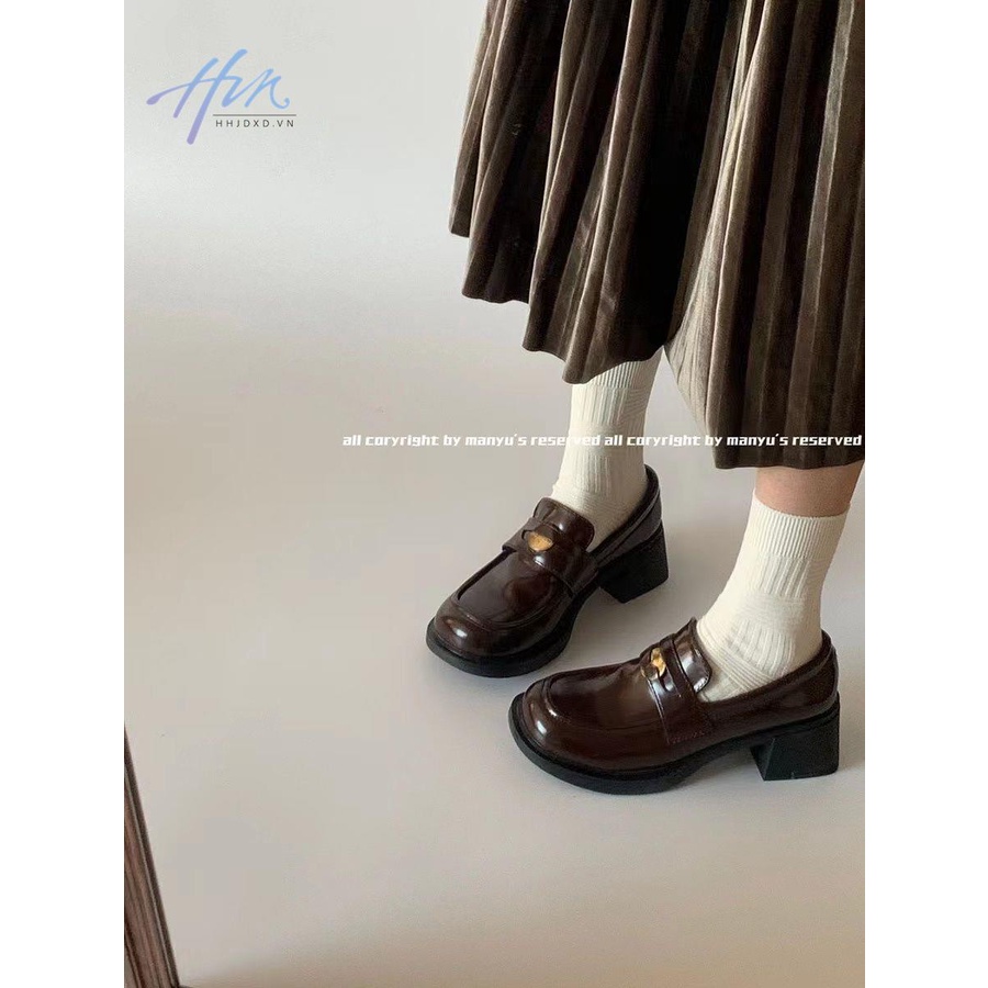Giày Da Đế Dày Màu Đen Phong Cách Anh Quốc Thời Trang Mùa Hè 2023