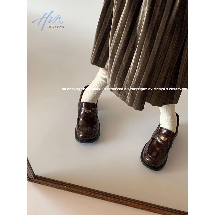 Giày Da Đế Dày Màu Đen Phong Cách Anh Quốc Thời Trang Mùa Hè 2023